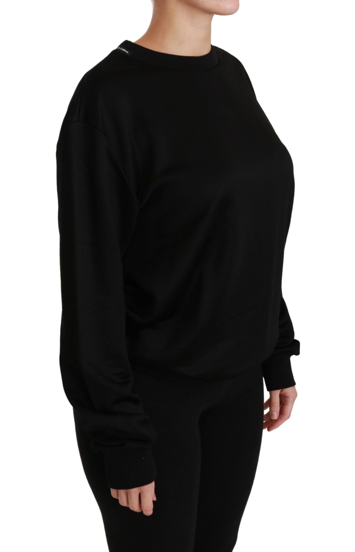 Dolce & Gabbana | Black Cotton Crewneck Pullover Sweater
