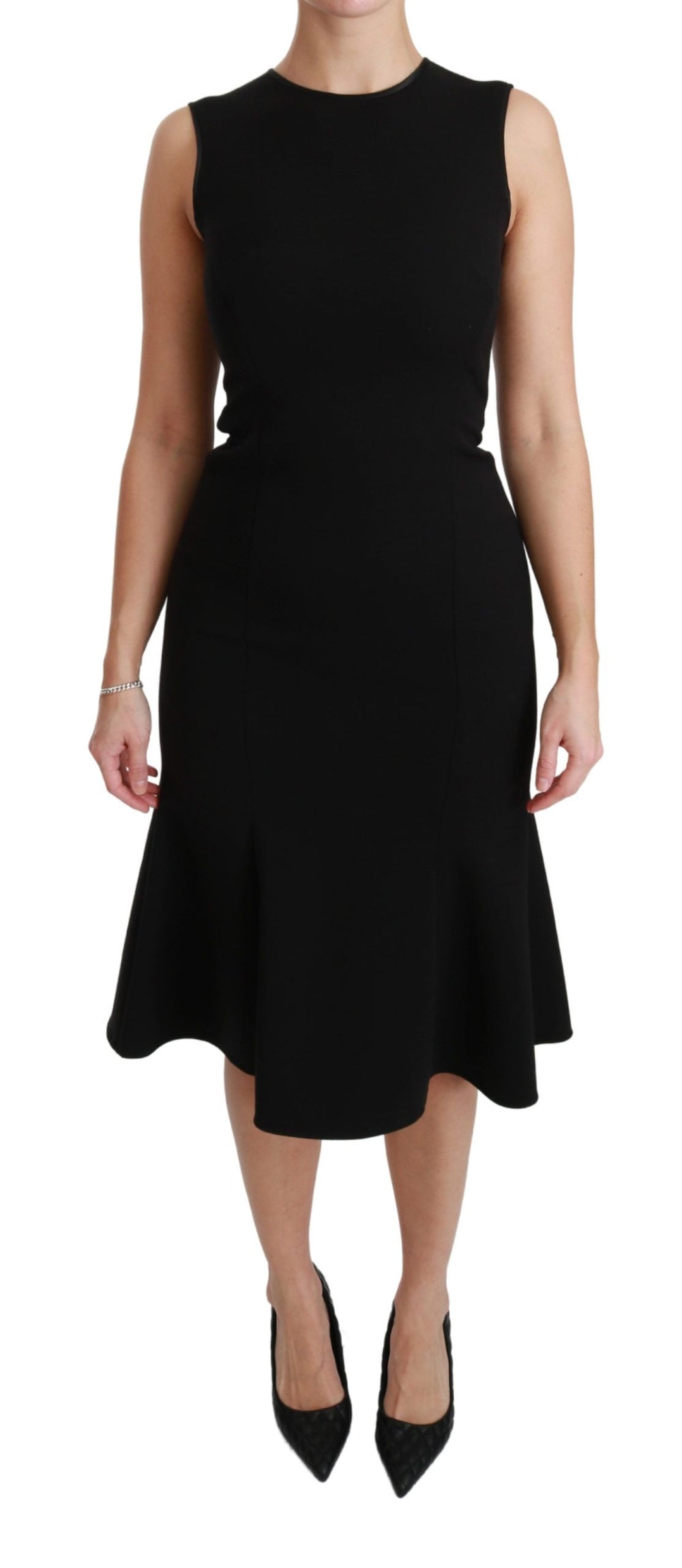 Dolce & Gabbana | Black Fit Flare Wool Stretch Sheath Dress