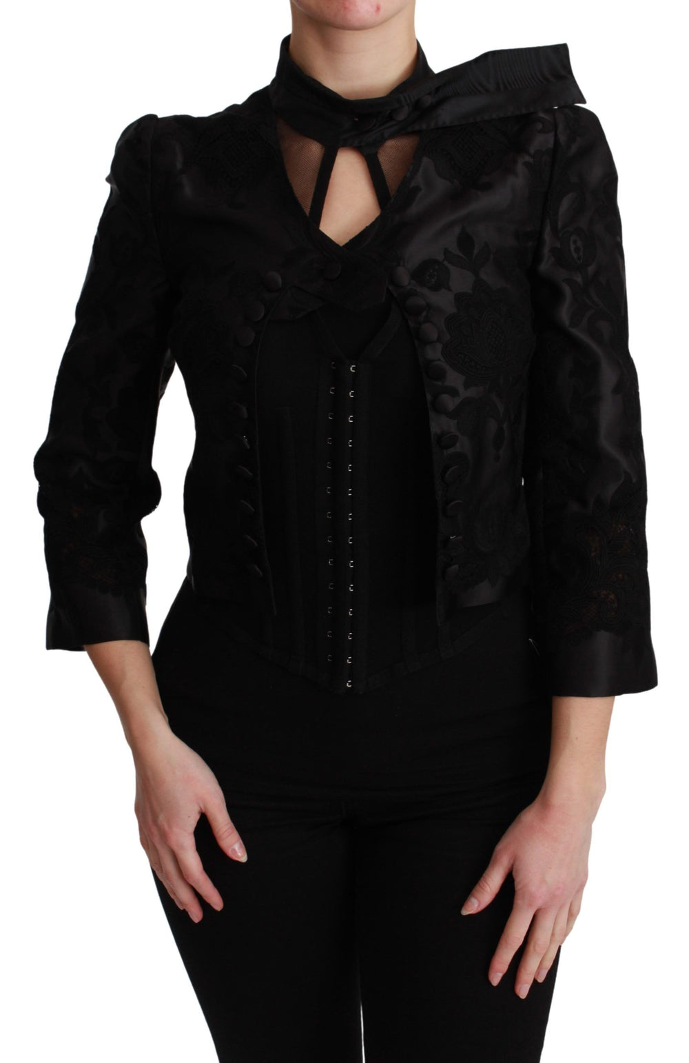 Dolce & Gabbana | Black Floral Jacquard Blazer Silk Jacket