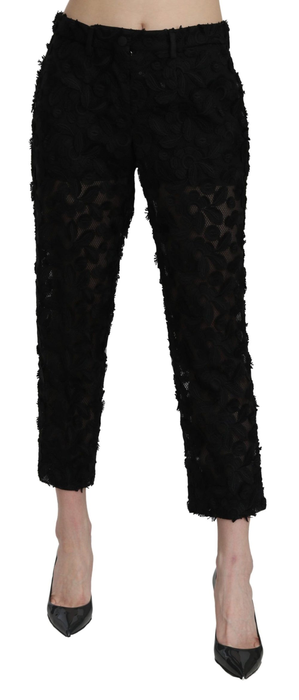 Dolce & Gabbana | Black Lace Straight Cropped High Waist Pants