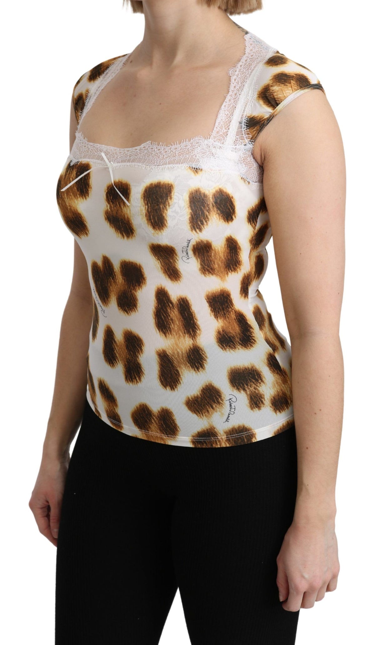 Roberto Cavalli | White Brown Camisole Underwear Blouse