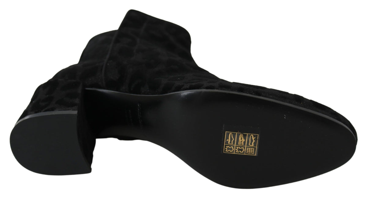 Dolce & Gabbana | Black Leopard Short Boots Zipper Shoes