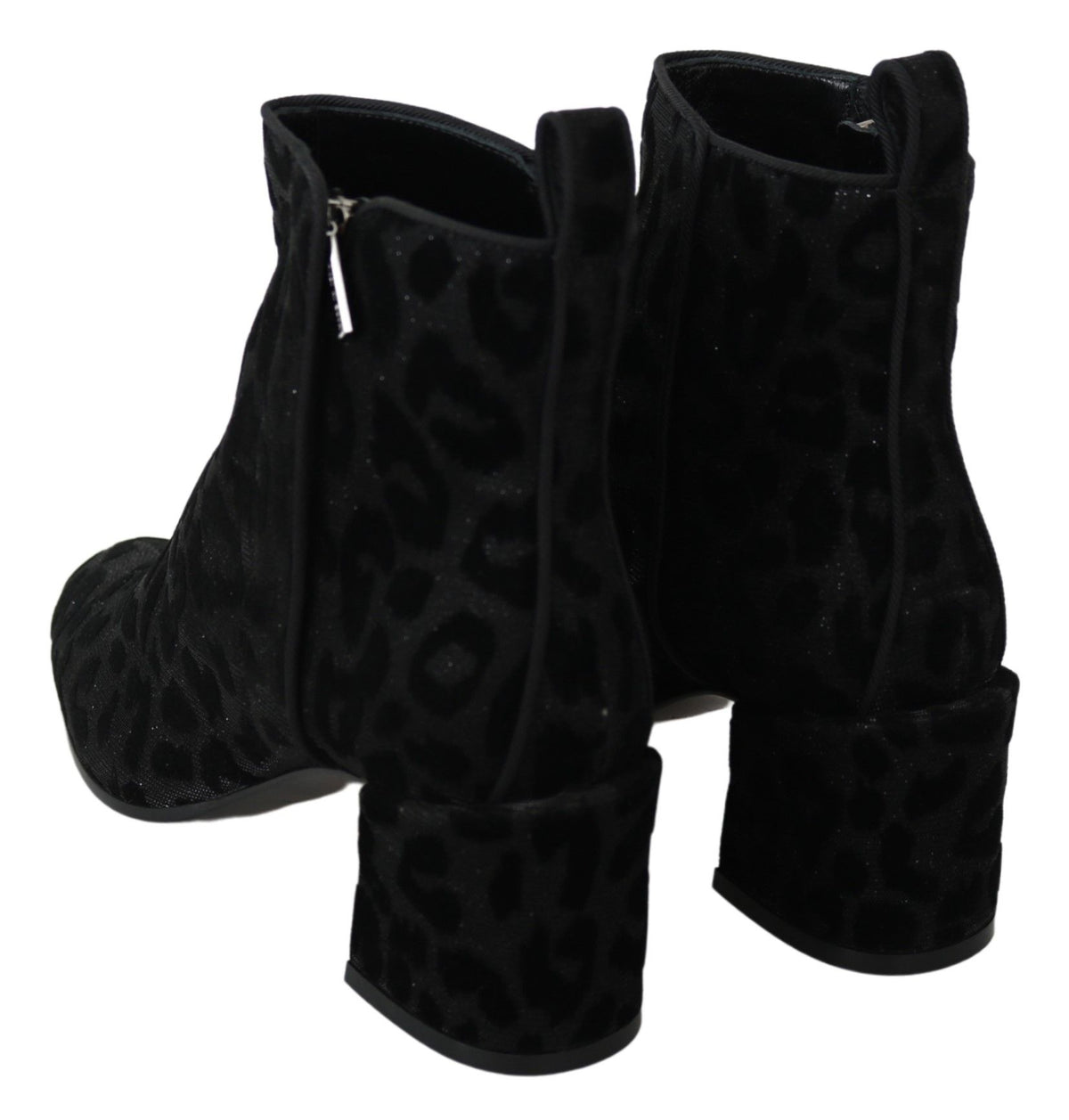 Dolce & Gabbana | Black Leopard Short Boots Zipper Shoes