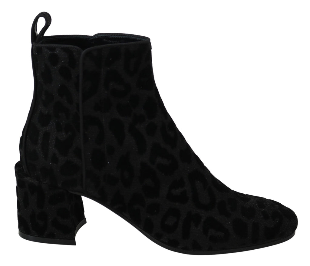 Dolce & Gabbana | Black Leopard Short Boots Zipper Shoes