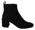 Dolce & Gabbana | Black Leopard Short Boots Zipper Shoes