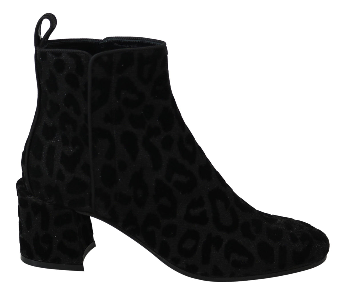 Dolce & Gabbana | Black Leopard Short Boots Zipper Shoes