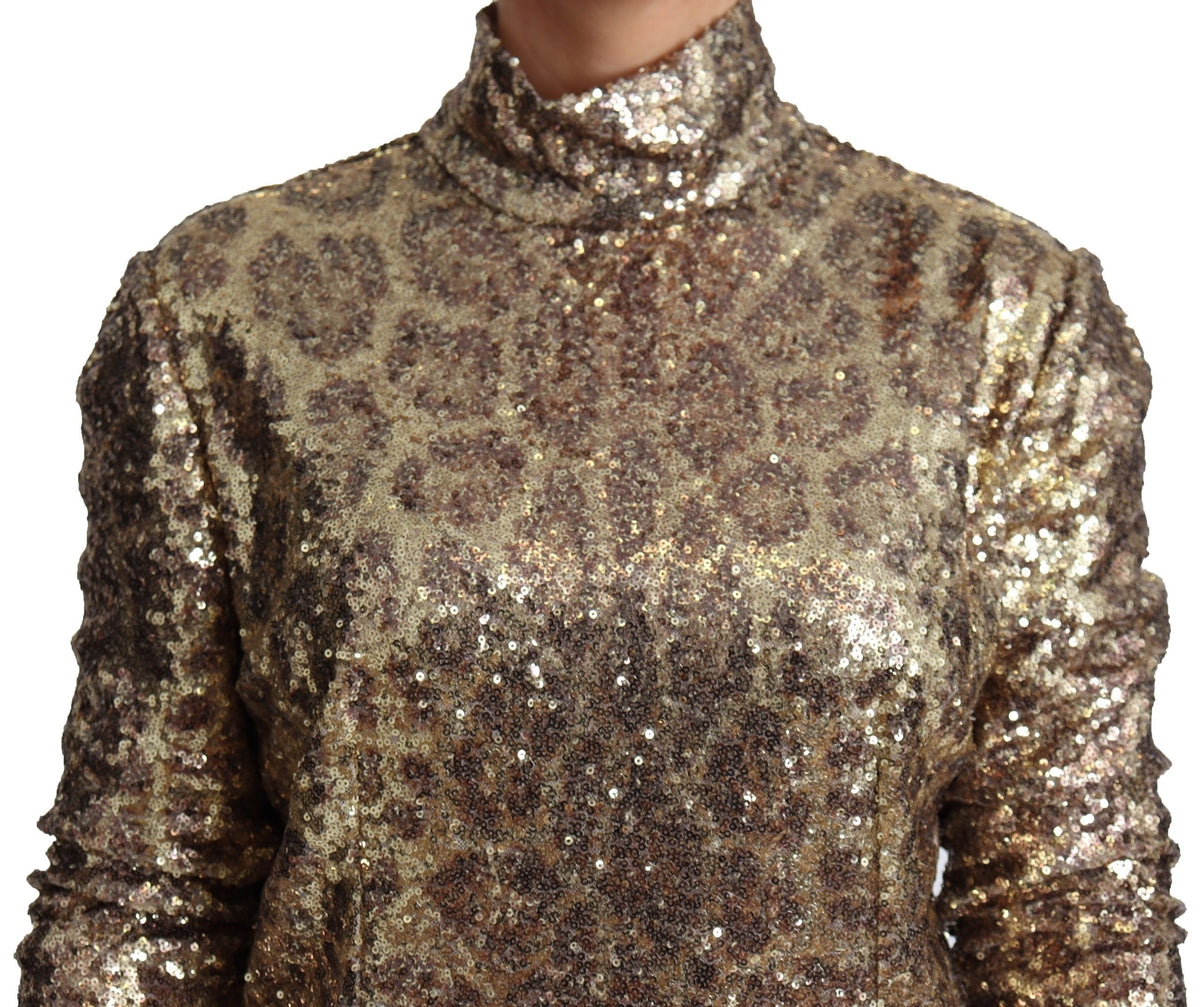 Dolce & Gabbana | Brown Leopard Fit Turtleneck Sequin Sweater