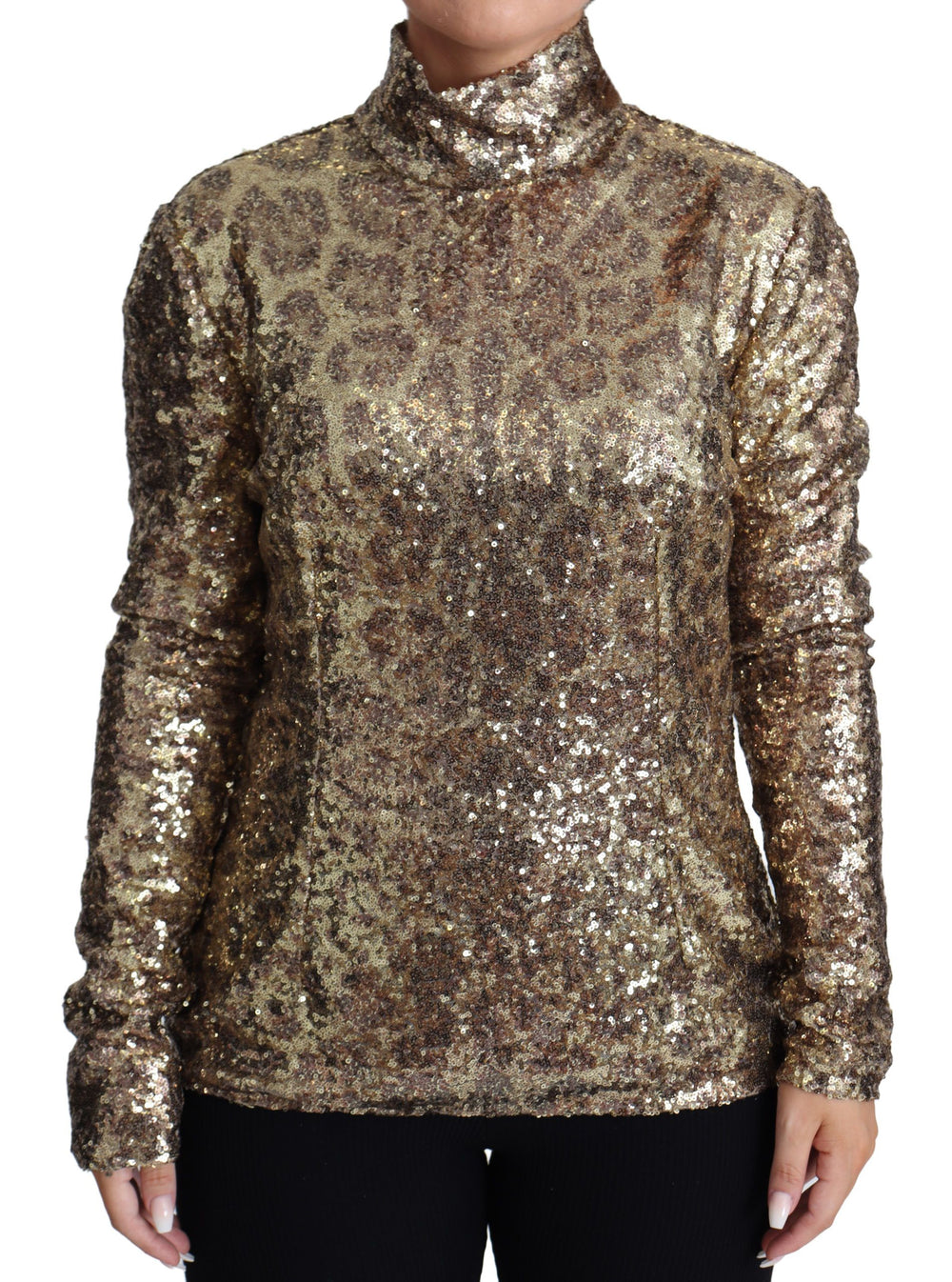Dolce & Gabbana | Brown Leopard Fit Turtleneck Sequin Sweater