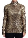 Dolce & Gabbana | Brown Leopard Fit Turtleneck Sequin Sweater