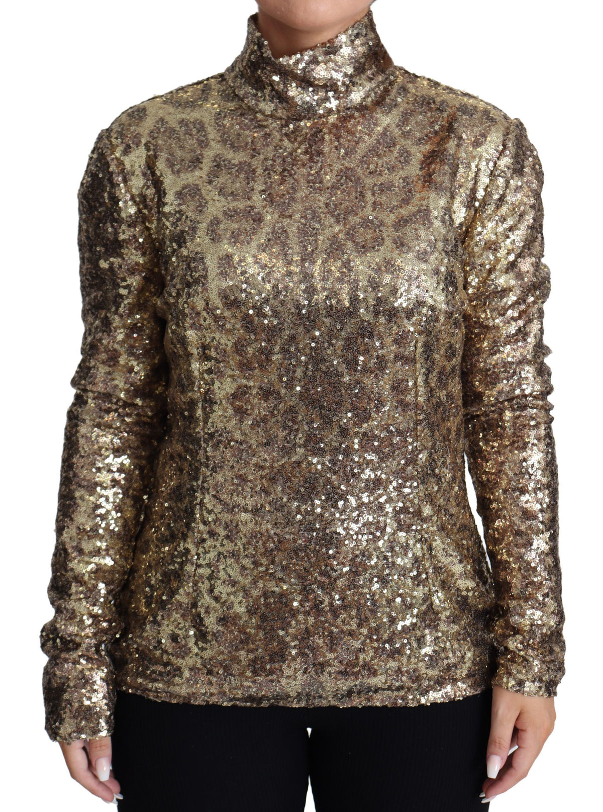 Dolce & Gabbana | Brown Leopard Fit Turtleneck Sequin Sweater