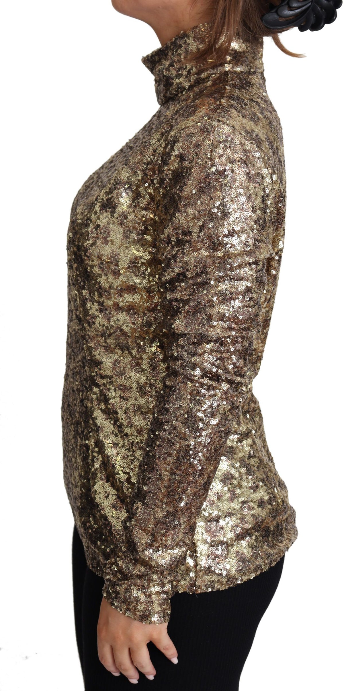 Dolce & Gabbana | Brown Leopard Fit Turtleneck Sequin Sweater