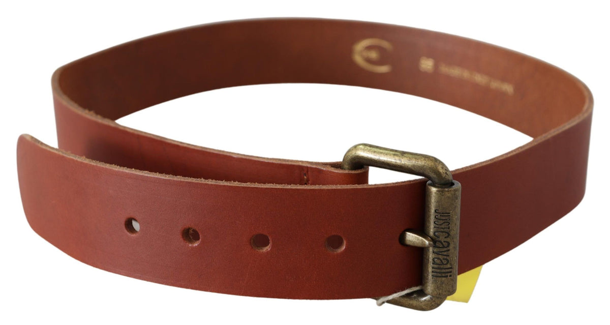 Just Cavalli | Brown Leather Logo Bronze Rustic Metal Buckle Belt