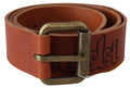 Just Cavalli | Brown Leather Logo Bronze Rustic Metal Buckle Belt