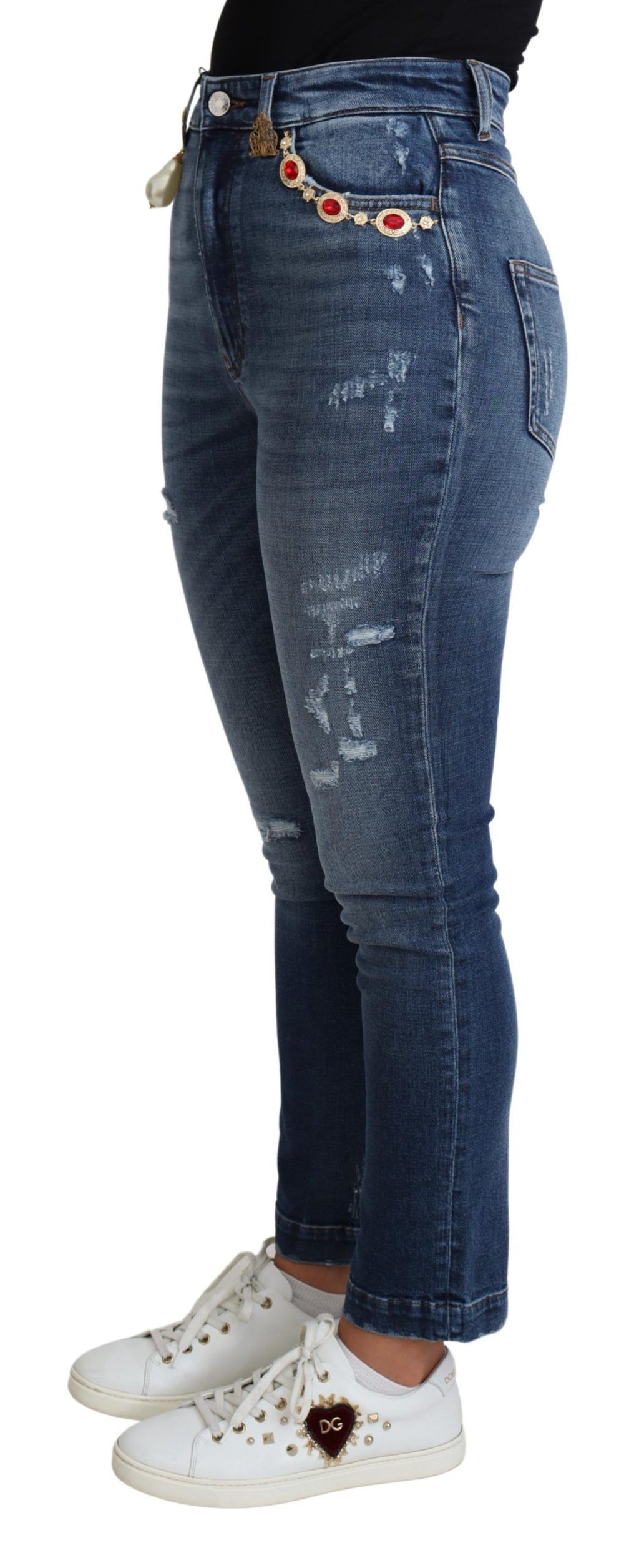 Dolce & Gabbana | Blue Embellished Skinny Trouser Cotton Jeans