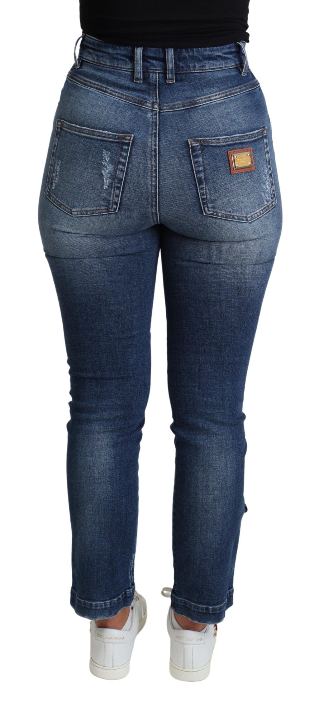 Dolce & Gabbana | Blue Embellished Skinny Trouser Cotton Jeans