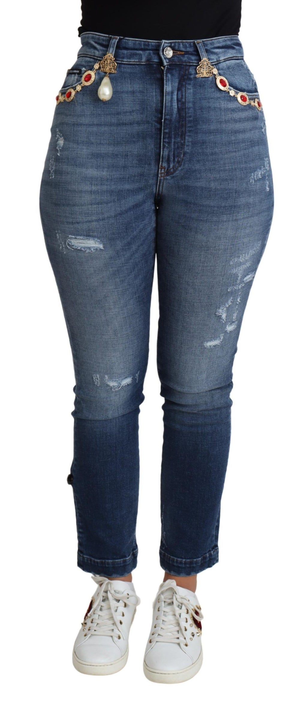 Dolce & Gabbana | Blue Embellished Skinny Trouser Cotton Jeans