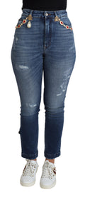 Dolce & Gabbana | Blue Embellished Skinny Trouser Cotton Jeans
