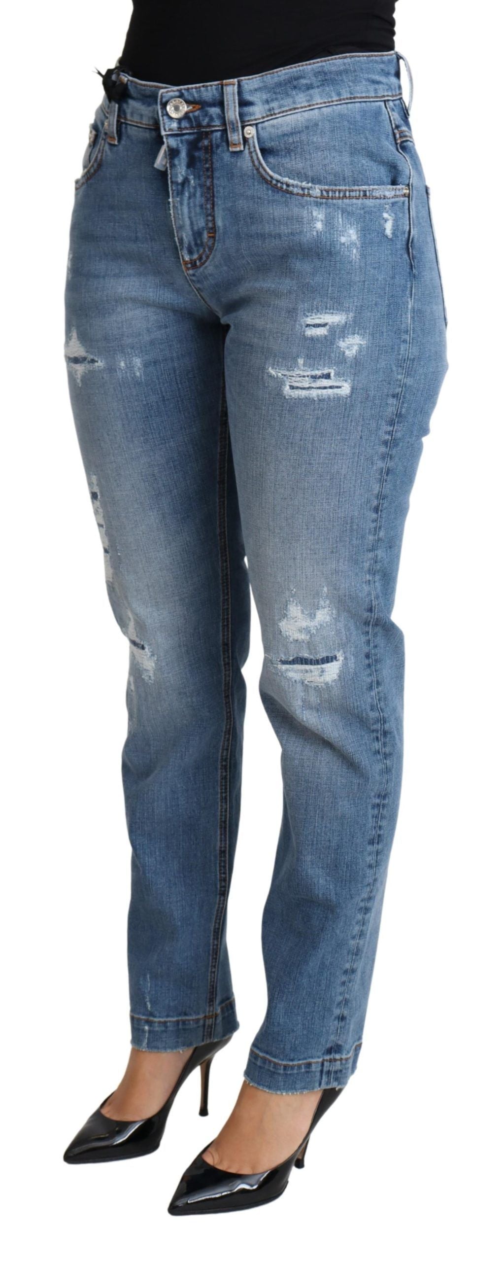 Dolce & Gabbana | Blue Tattered Skinny Denim Cotton Blend Jeans