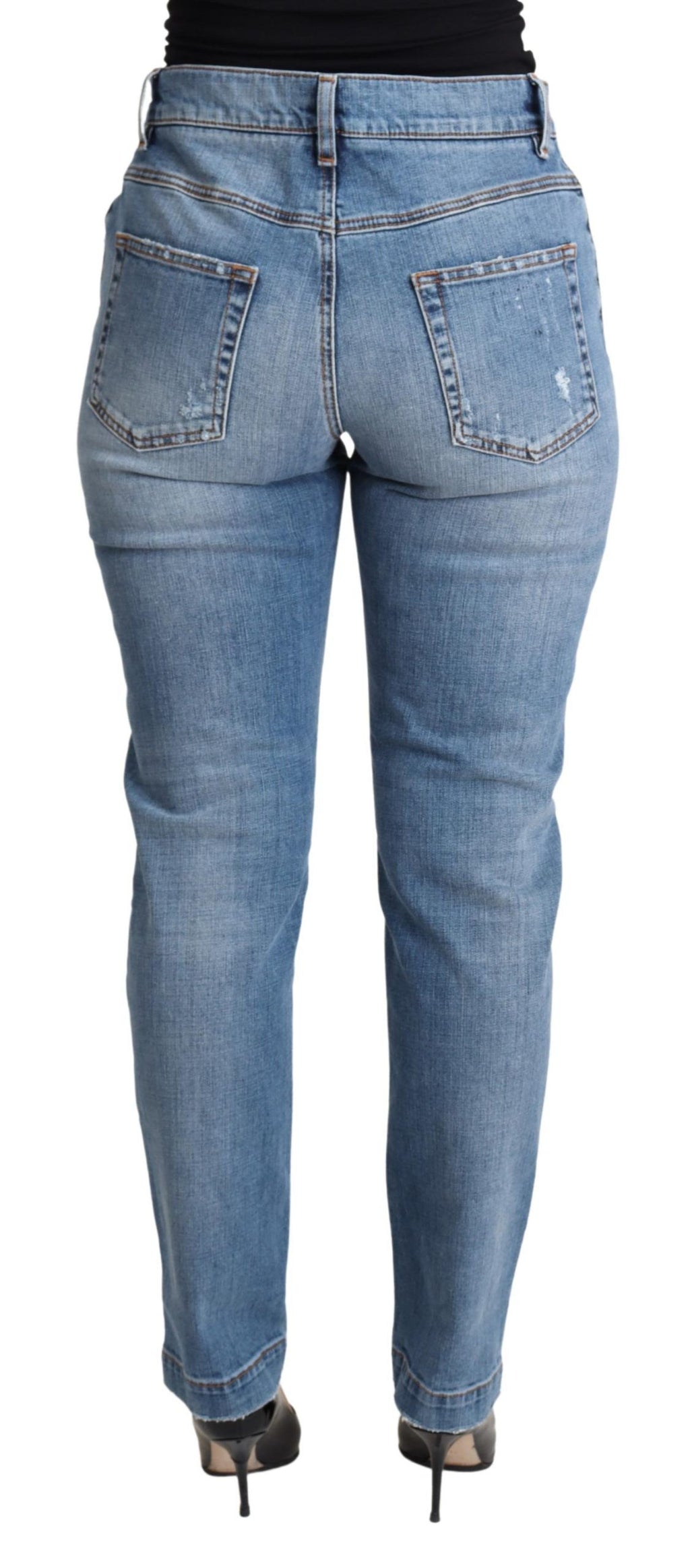 Dolce & Gabbana | Blue Tattered Skinny Denim Cotton Blend Jeans