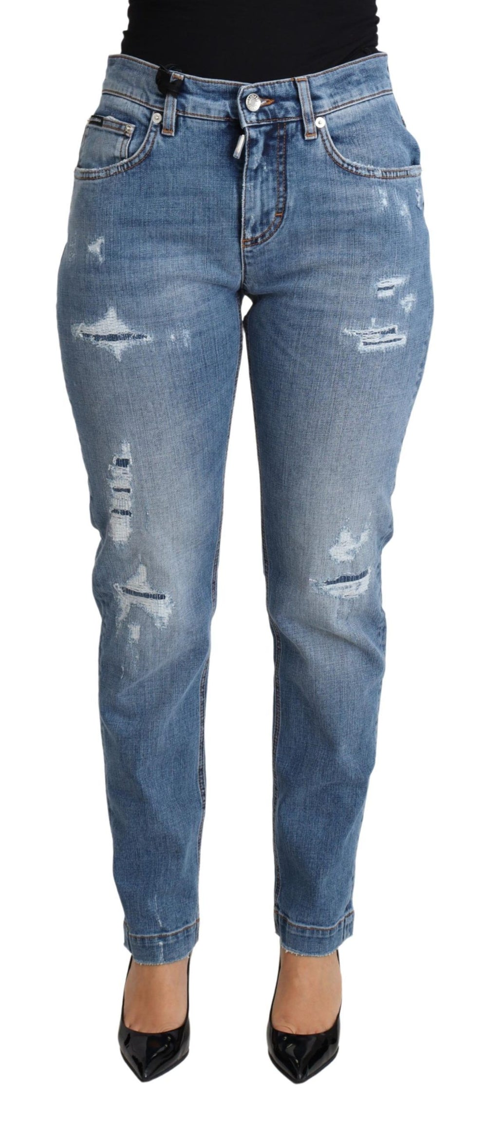 Dolce & Gabbana | Blue Tattered Skinny Denim Cotton Blend Jeans