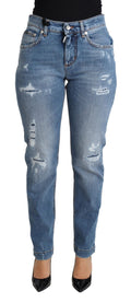 Dolce & Gabbana | Blue Tattered Skinny Denim Cotton Blend Jeans