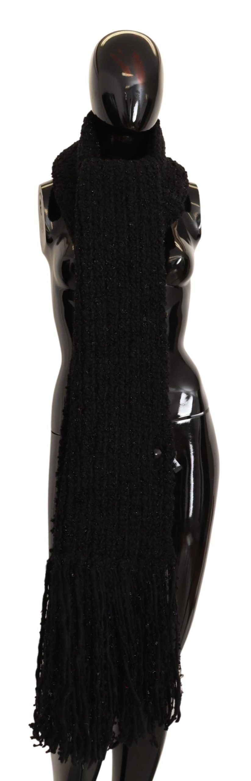 Dolce & Gabbana | Black Virgin Wool Knitted Wrap Shawl Scarf