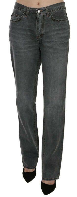 Just Cavalli | Gray Washed Mid Waist Straight Denim Pants Jeans