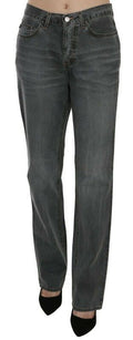 Just Cavalli | Gray Washed Mid Waist Straight Denim Pants Jeans
