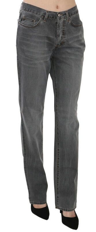 Just Cavalli | Gray Washed Mid Waist Straight Denim Pants Jeans