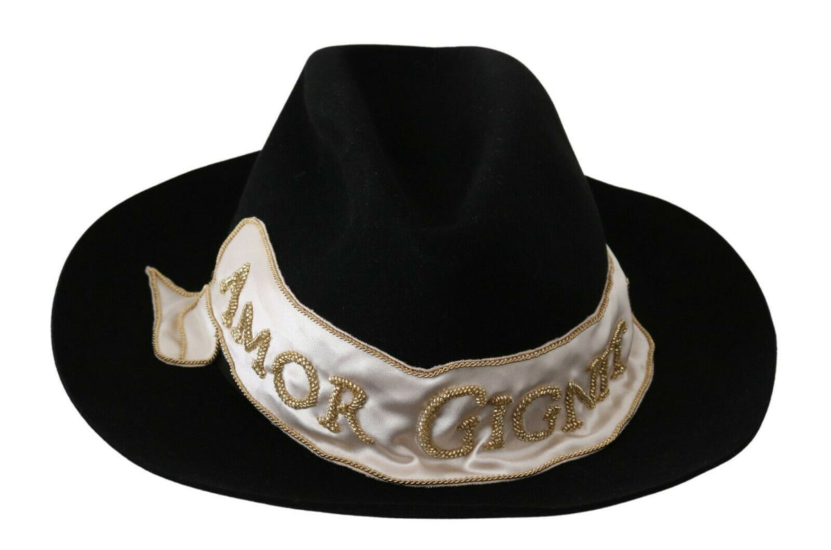 Dolce & Gabbana | Black Lapin Amor Gignit Wide Brim Panama Hat