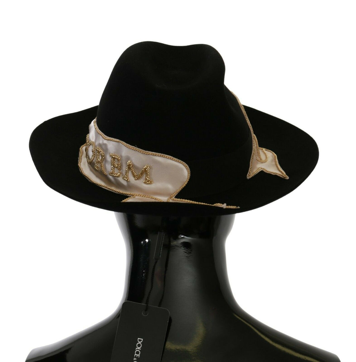 Dolce & Gabbana | Black Lapin Amor Gignit Wide Brim Panama Hat