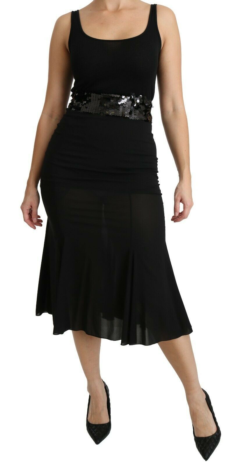 Dolce & Gabbana | Black Mermaid High Waist Midi Silk Skirt
