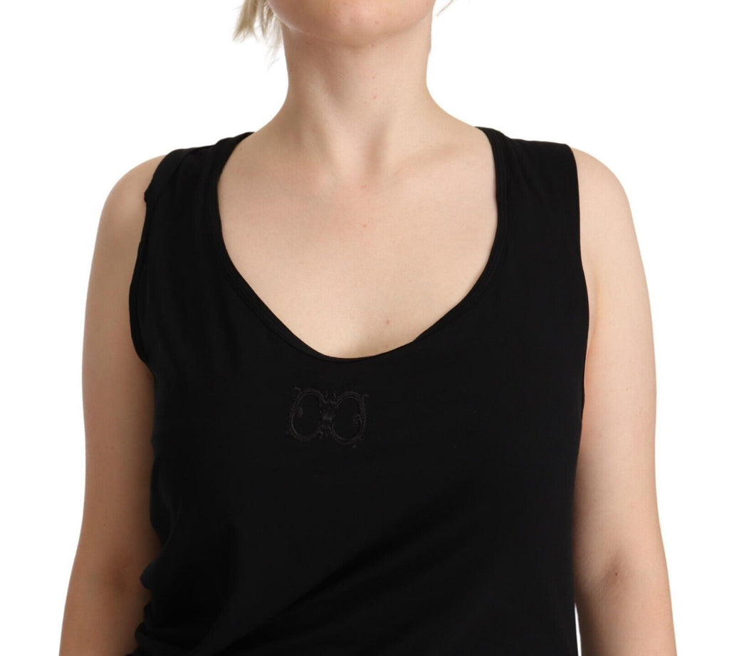 Roberto Cavalli | Black Sleeveless Cotton Sheath Mini Dress