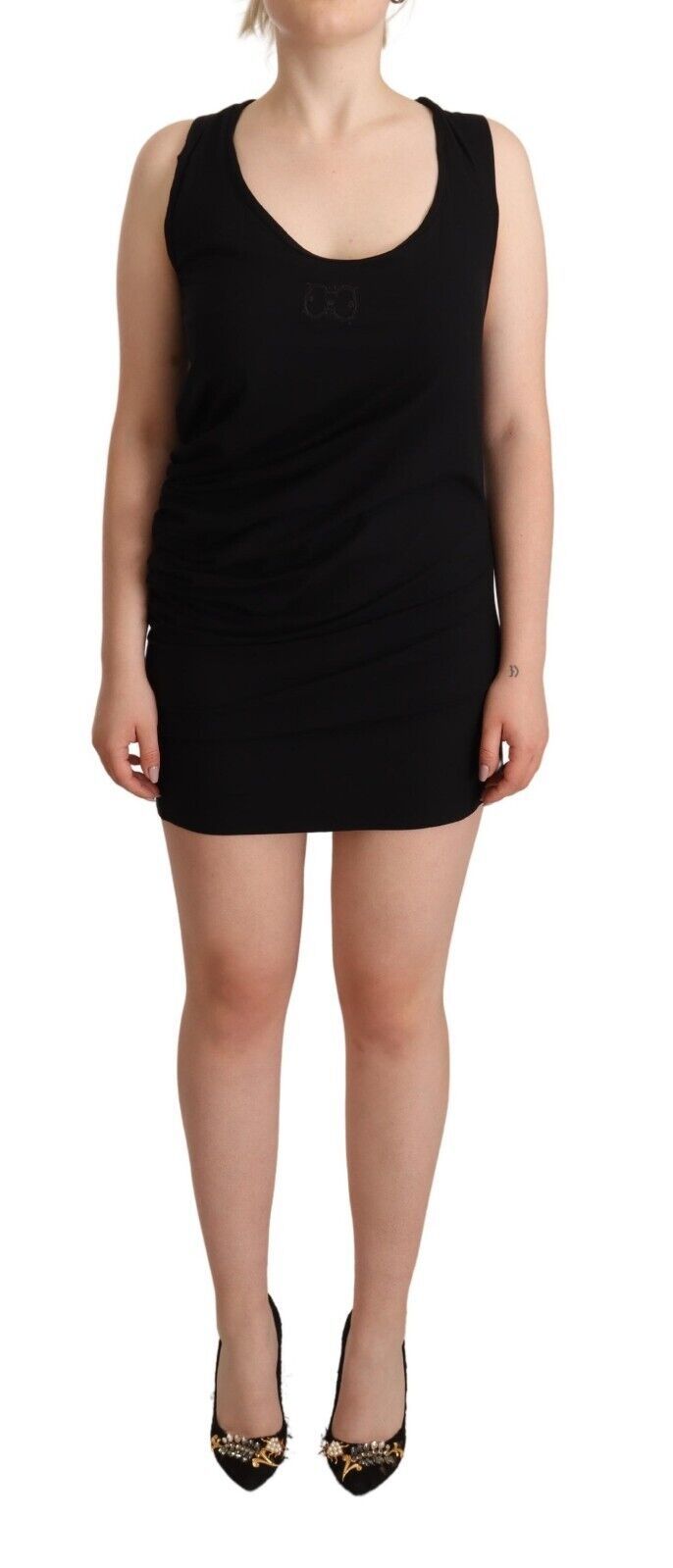 Roberto Cavalli | Black Sleeveless Cotton Sheath Mini Dress