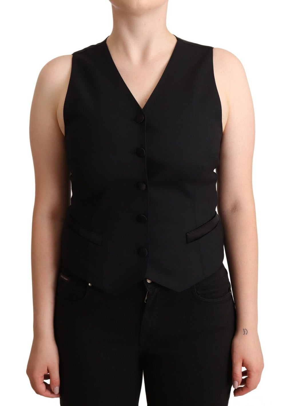 Dolce & Gabbana | Black Button Down Sleeveless Viscose Vest Top