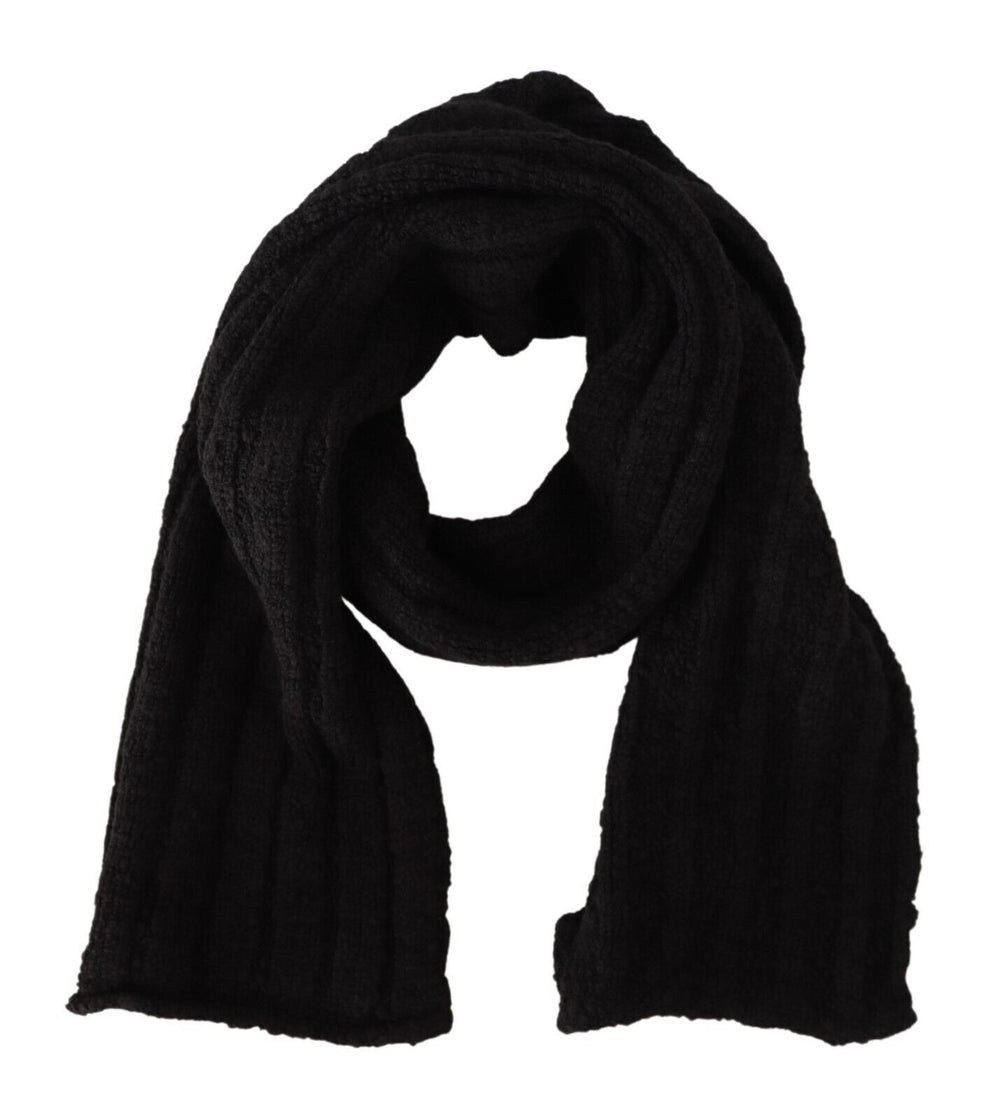 Dolce & Gabbana | Black Virgin Wool Knitted Unisex Warmer Shawl Scarf