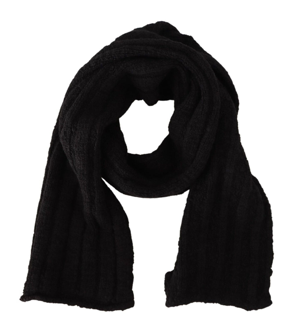 Dolce & Gabbana | Black Virgin Wool Knitted Unisex Warmer Shawl Scarf