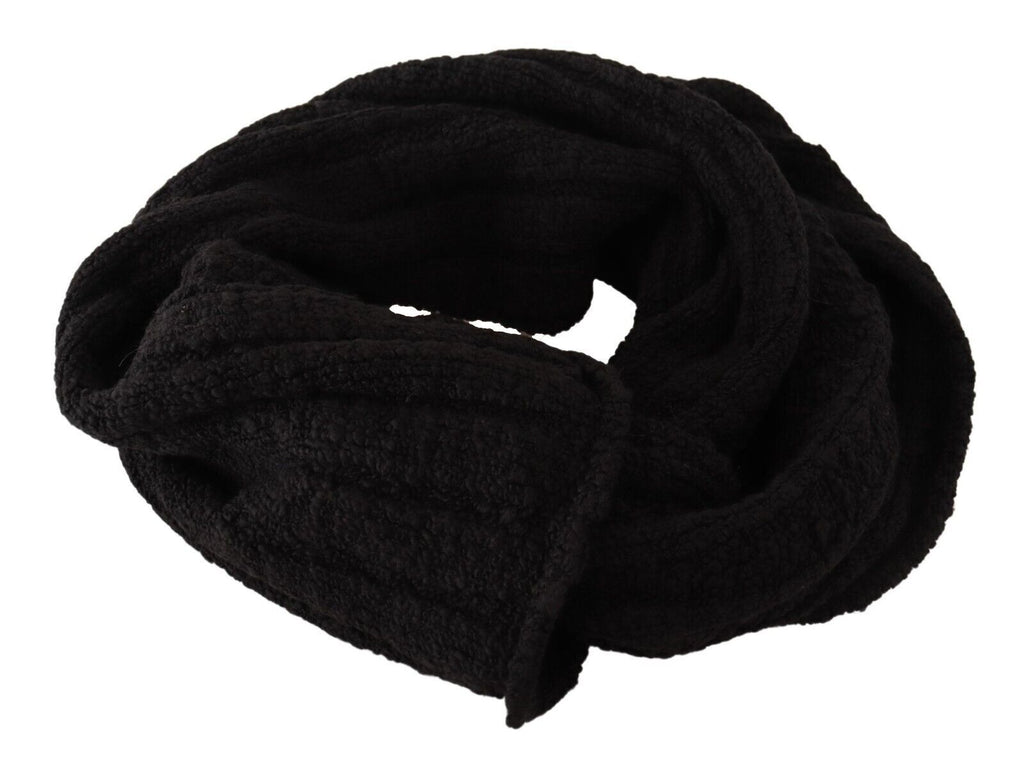 Dolce & Gabbana | Black Virgin Wool Knitted Unisex Warmer Shawl Scarf