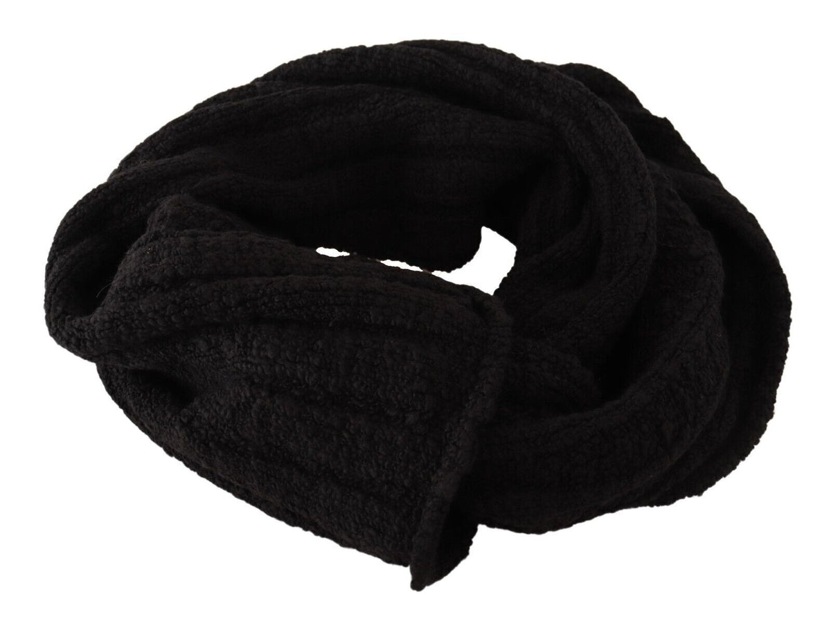 Dolce & Gabbana | Black Virgin Wool Knitted Unisex Warmer Shawl Scarf