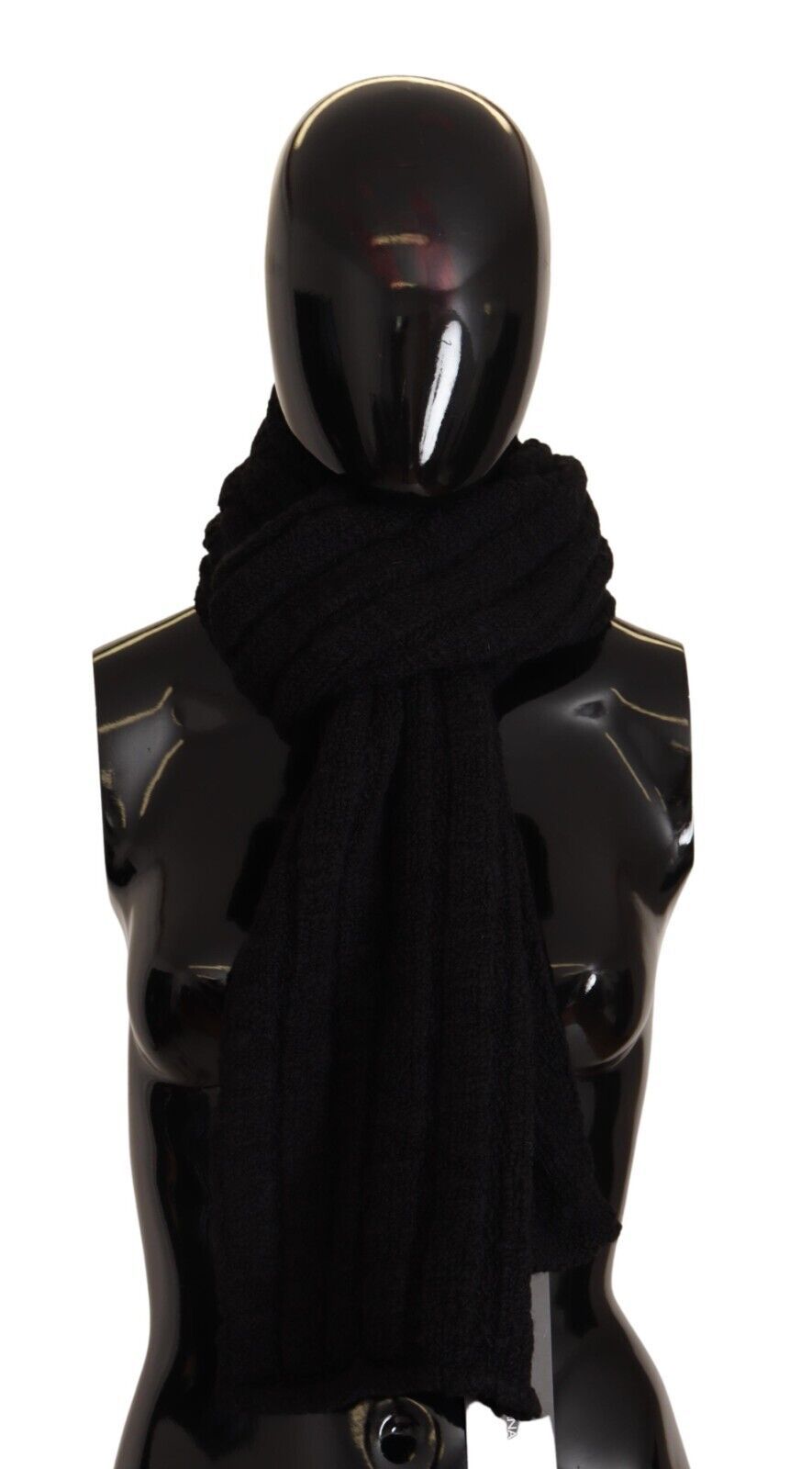 Dolce & Gabbana | Black Virgin Wool Knitted Unisex Warmer Shawl Scarf