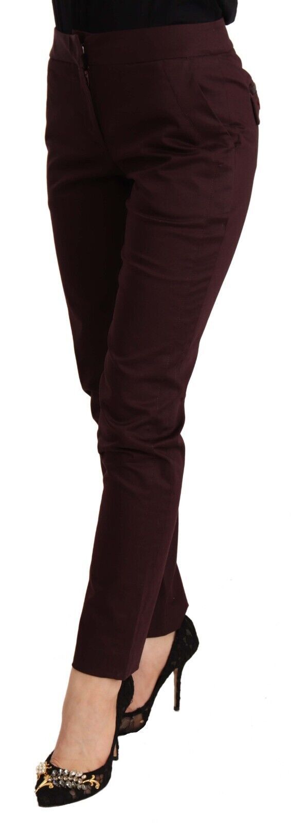 Just Cavalli | Maroon Mid Waist Skinny Women Trouser Pants