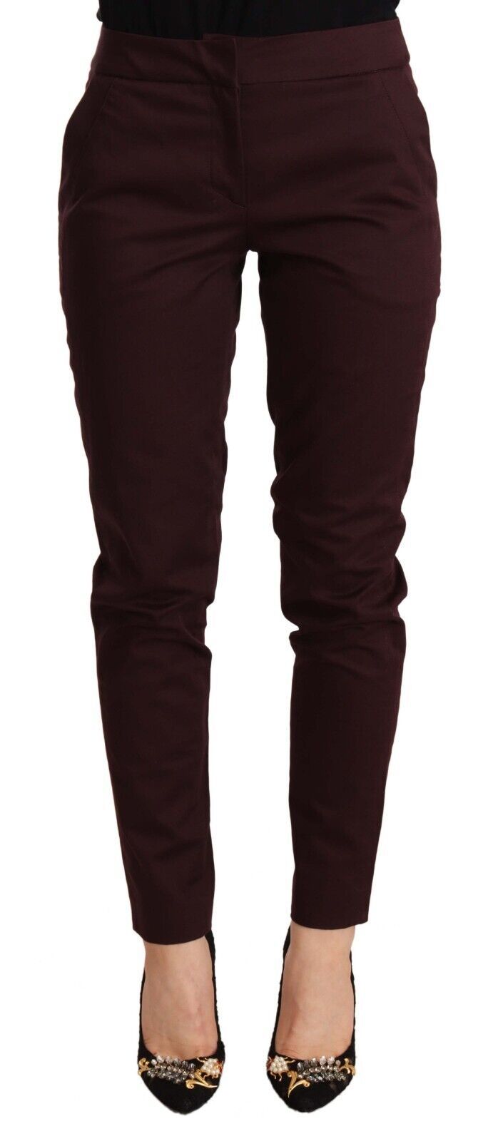 Just Cavalli | Maroon Mid Waist Skinny Women Trouser Pants