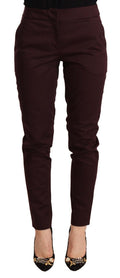 Just Cavalli | Maroon Mid Waist Skinny Women Trouser Pants