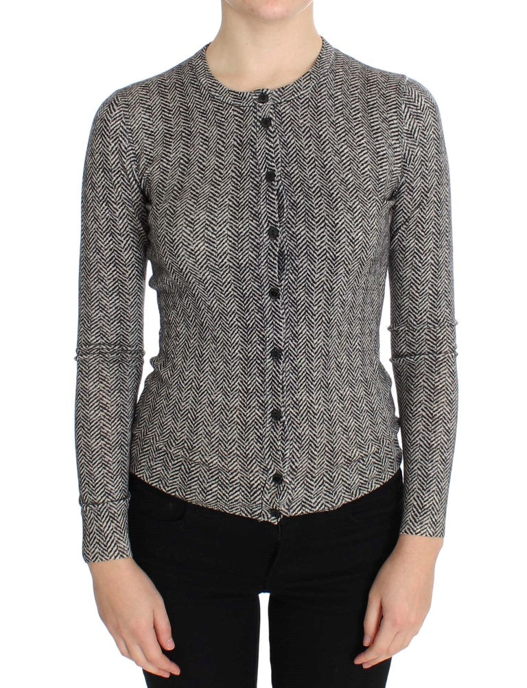 Dolce & Gabbana | Black White Wool Top Cardigan Sweater