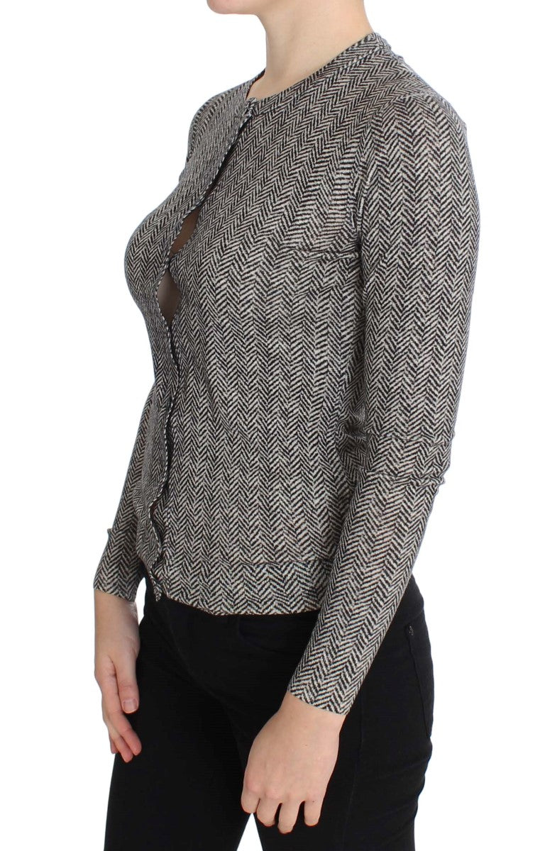 Dolce & Gabbana | Black White Wool Top Cardigan Sweater
