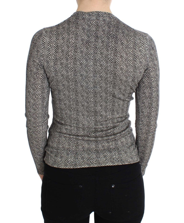 Dolce & Gabbana | Black White Wool Top Cardigan Sweater
