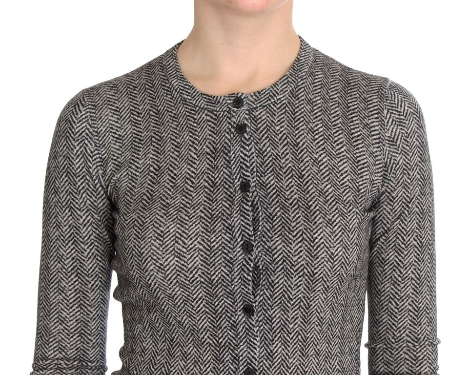 Dolce & Gabbana | Black White Wool Top Cardigan Sweater