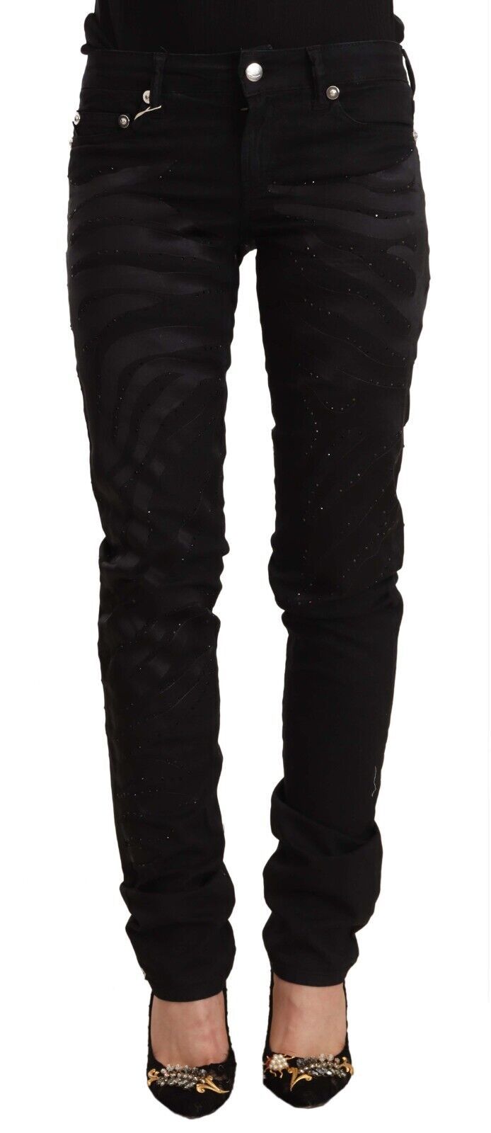 Just Cavalli | Black Mid Waist Embellished Skinny Jeans