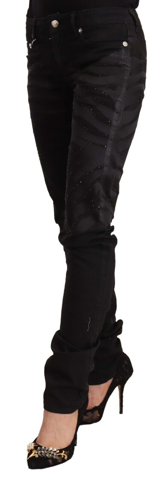Just Cavalli | Black Mid Waist Embellished Skinny Jeans