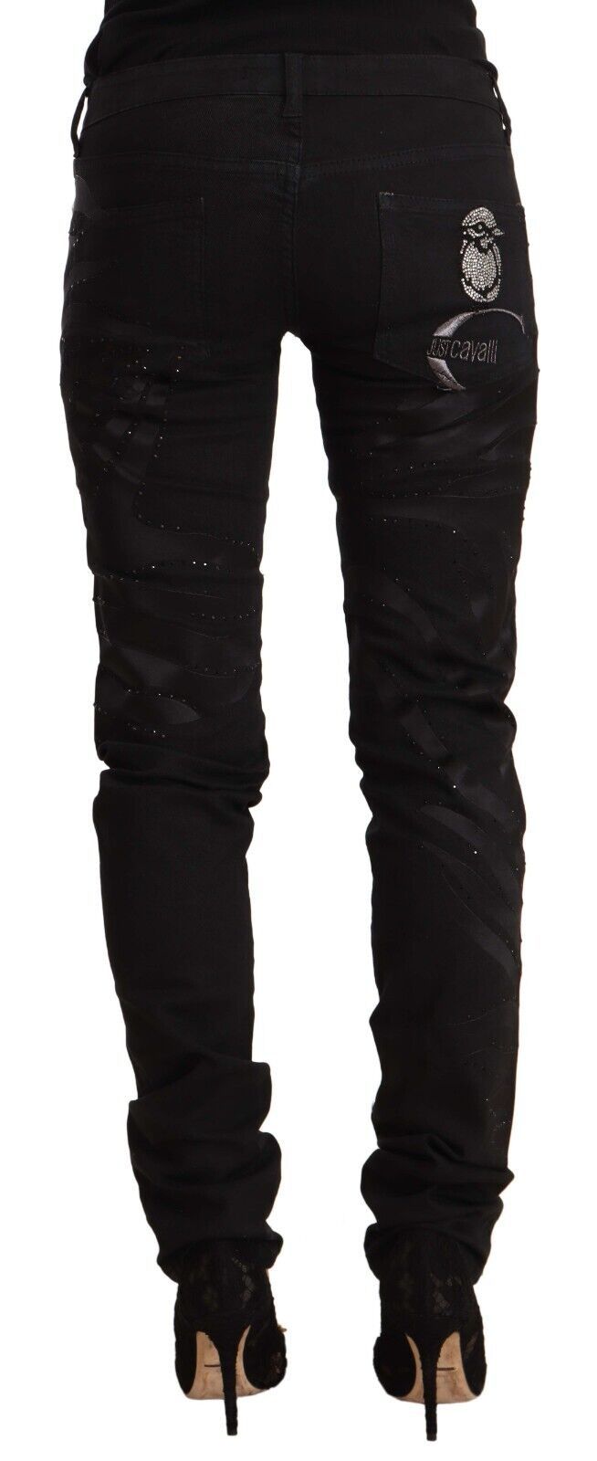 Just Cavalli | Black Mid Waist Embellished Skinny Jeans